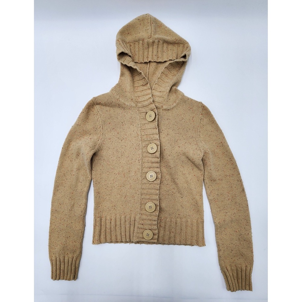 Rubbish Sweater Beige Hooded Cardigan Long Sleeve Button Cosure Vtg Y2K